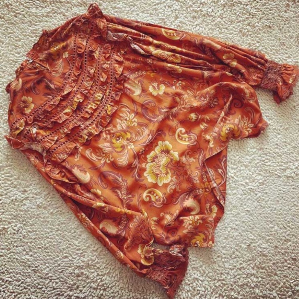 SOLD OUT Rust Vintage Style Floral Ruffle Boho Blouse - Picture 6 of 6